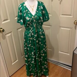 Green Satin Floral Women's Dress